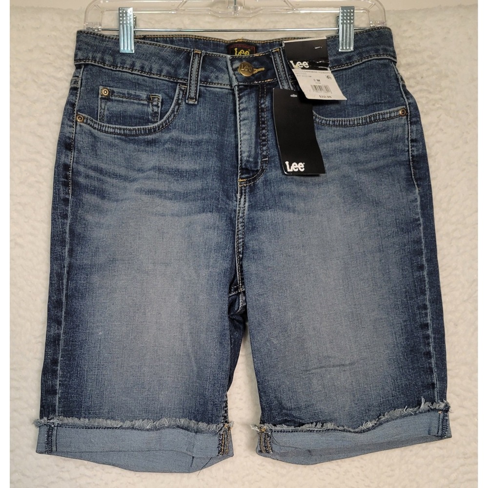 Lee Womens Denim Blue Jean Shorts Size 8M Mid Rise Cuffed NEW NWT Zip 1480